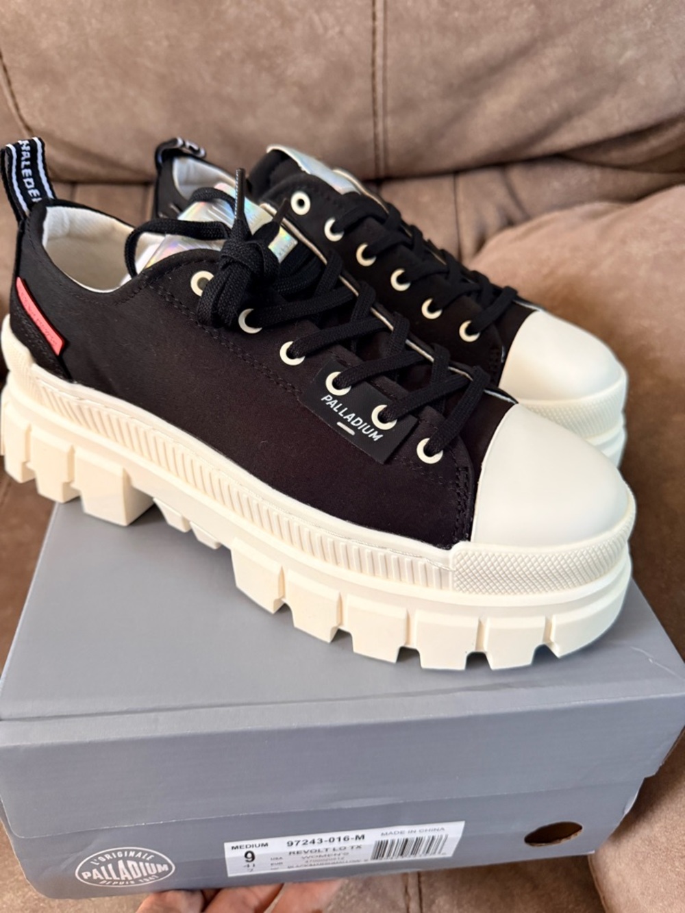 Palladium Black Canvas Chunky Platform Sneakers with Cream Soles